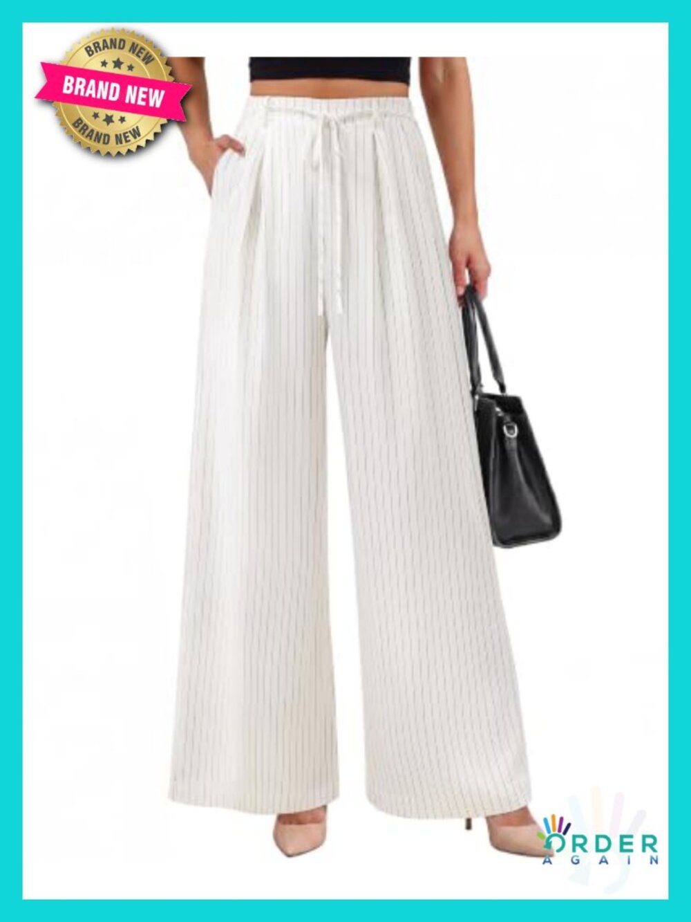 Wide Leg Pants with Pockets Drawstring Elastic Waist Trousers Casual